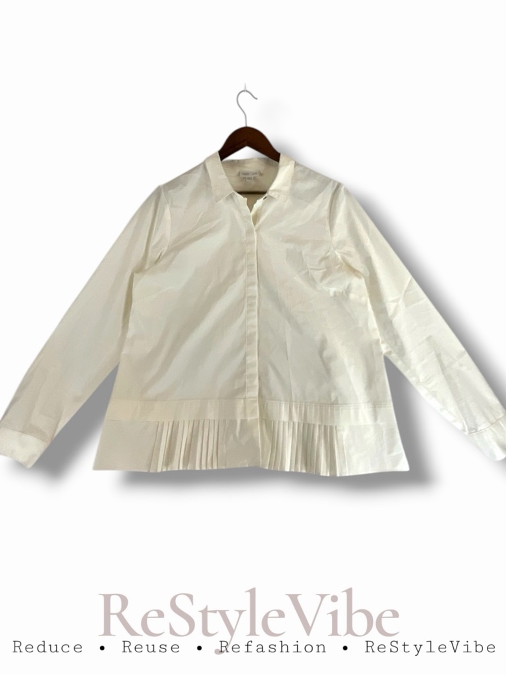 J JILL Women’s Size M Shirt Top Blouse Button Front Pleated Detailing Stretch